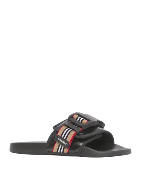 Burberry Men's Cameron Icon Stripe Buckle Slide Sandals